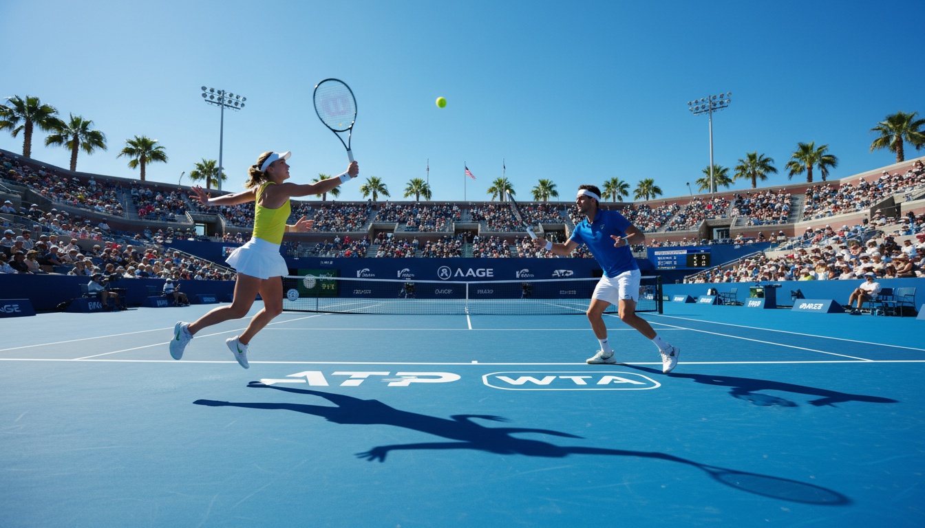 Tennis players on court
